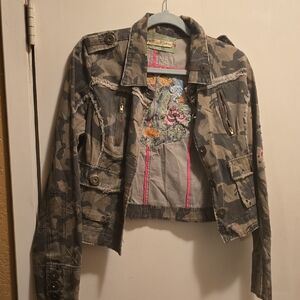 Miss Me Camouflage Jacket with Pink Accents